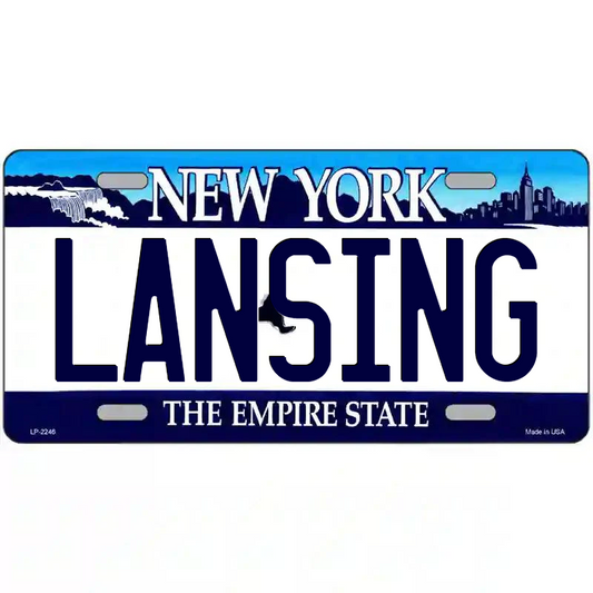 Lansing New York Blue Metal Sign