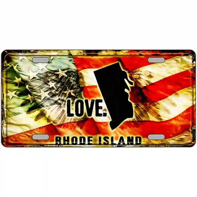 Rhode Island Love American Flag Metal Sign