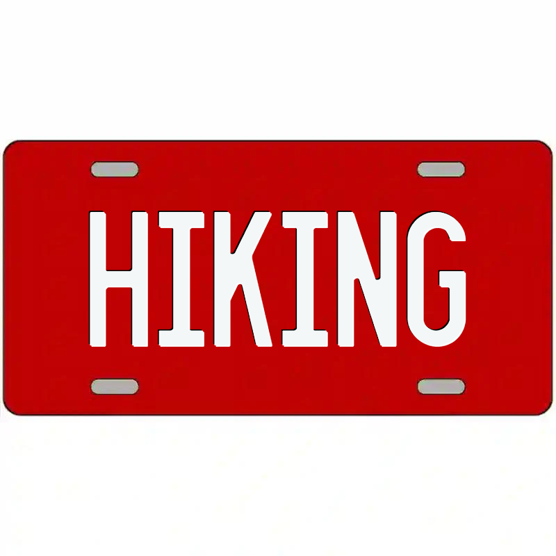 Hiking White on Red Metal Sign