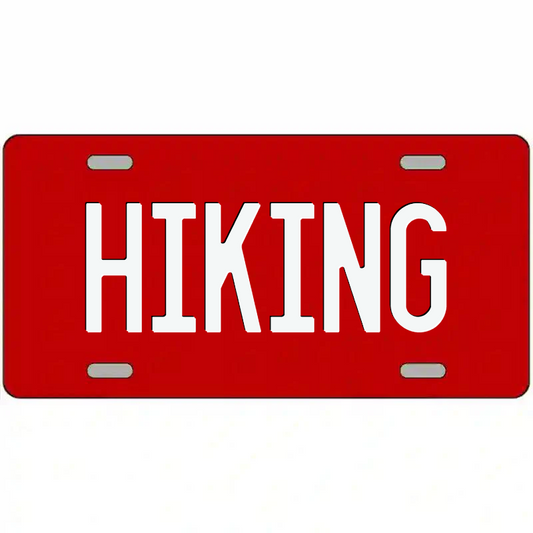 Hiking White on Red Metal Sign