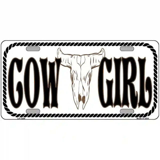 Cow Girl with Cow Skull Metal Sign