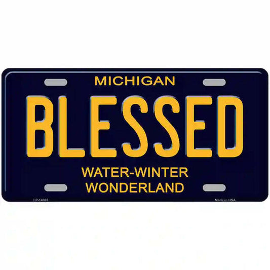 Blessed Michigan Blue Metal Sign