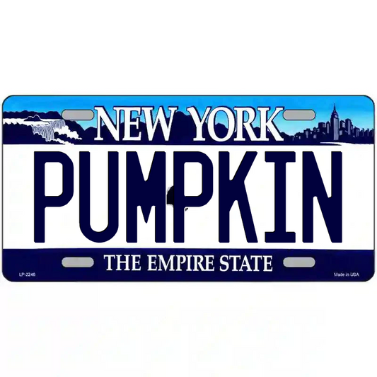 Pumpkin New York Blue Metal Sign