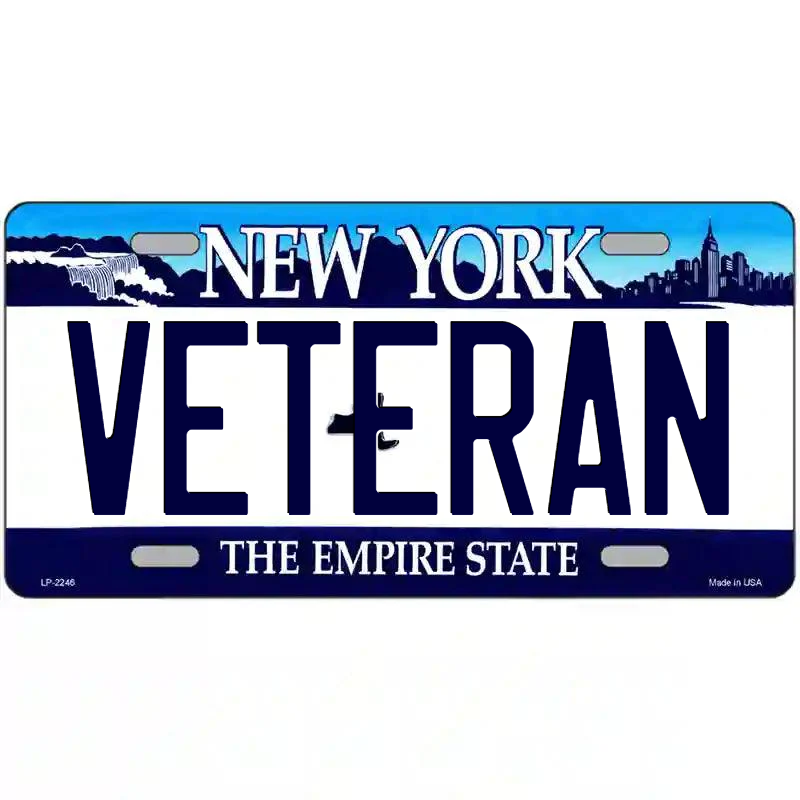 Veteran New York Blue Metal Sign