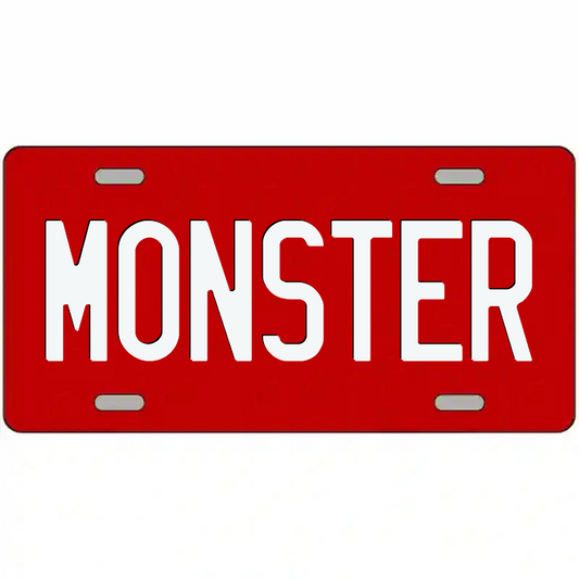 Monster White on Red Metal Sign