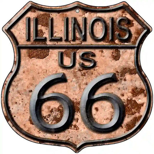 Illinois Route 66 Rusty Look Highway Shield Metal Sign