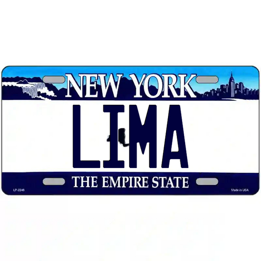 Lima New York Blue Metal Sign