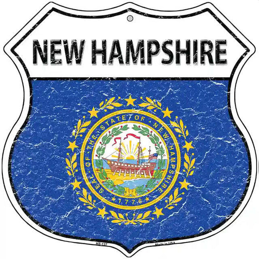 New Hampshire Flag Highway Shield Metal Sign