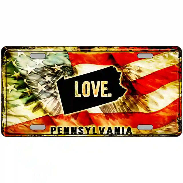 Pennsylvania Love American Flag Metal Sign