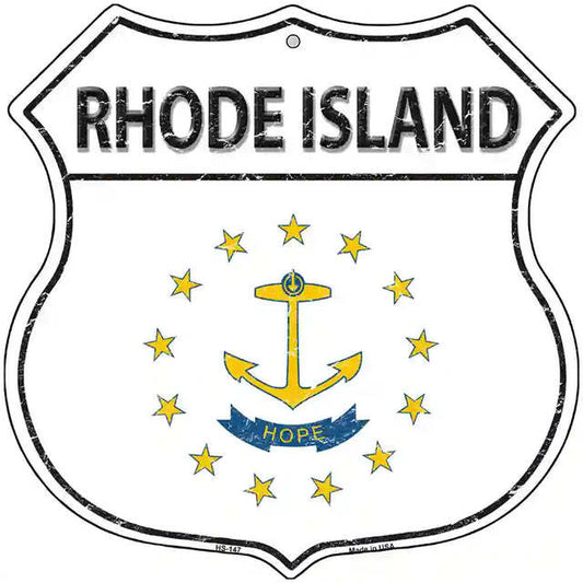 Rhode Island Flag Highway Shield Metal Sign