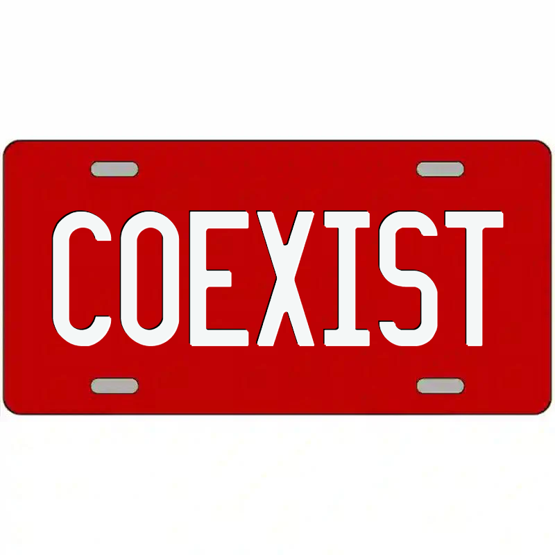 Coexist White on Red Metal Sign