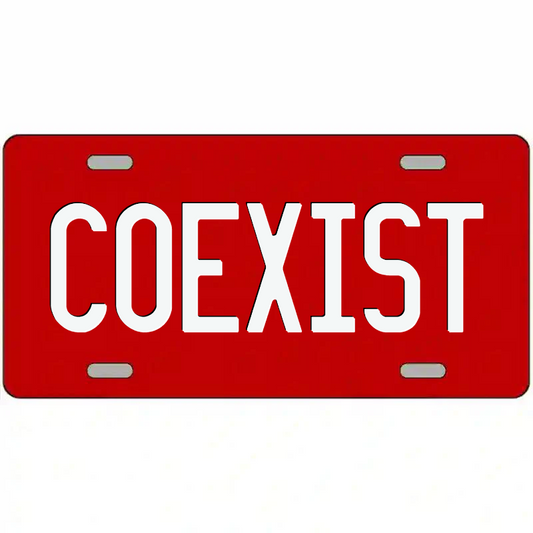 Coexist White on Red Metal Sign