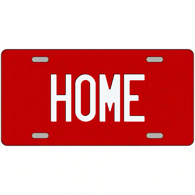 Home White on Red Metal Sign
