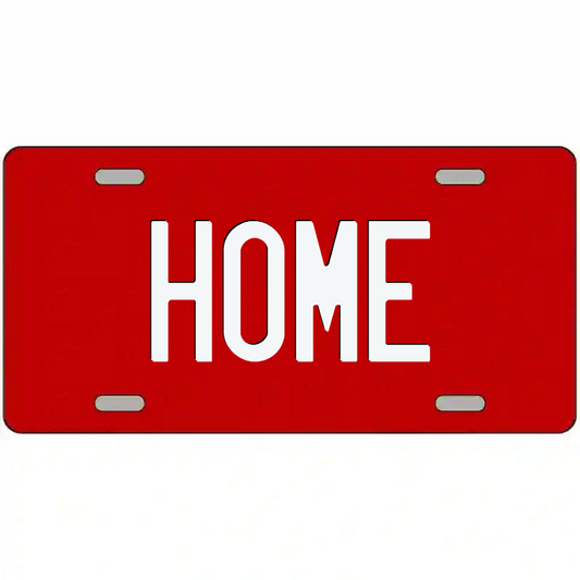 Home White on Red Metal Sign