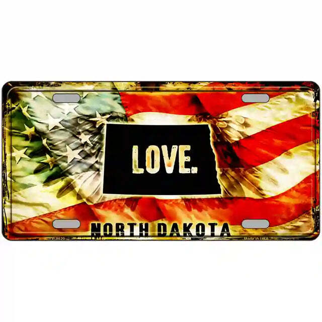 North Dakota Love American Flag Metal Sign