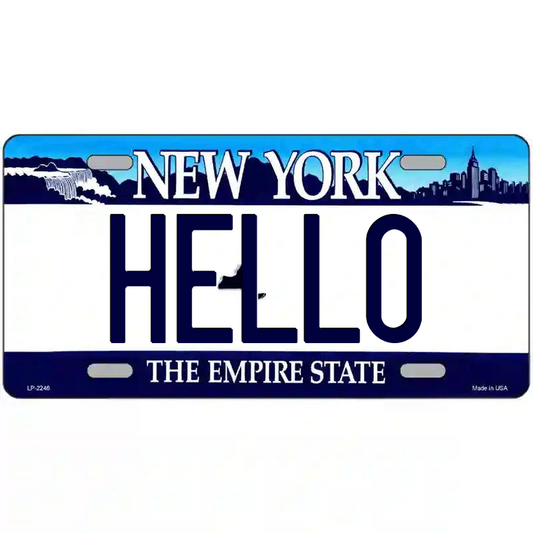 Hello New York Blue Metal Sign