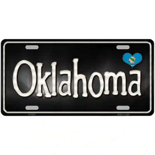 Oklhoma Script Flag Heart Metal Sign