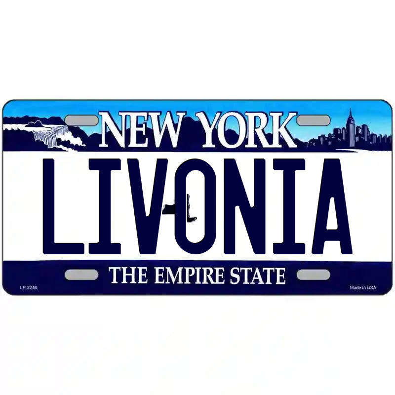 Livonia New York Blue Metal Sign