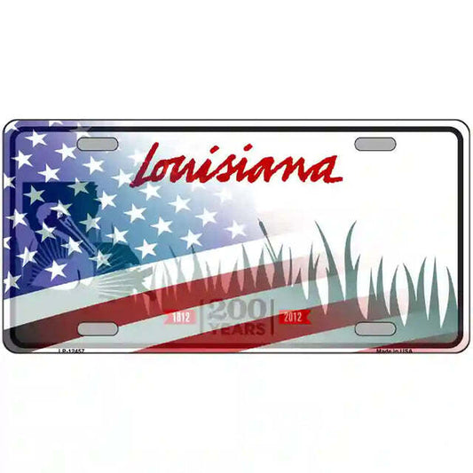 Louisiana with American Flag Metal Sign