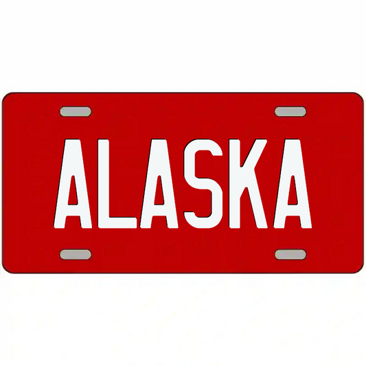 Alaska White on Red Metal Sign