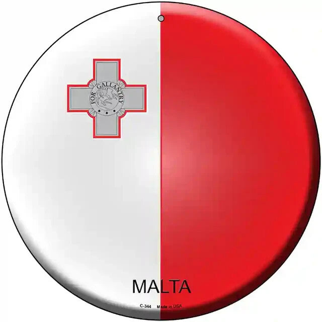 Malta Flag 12" Circle Metal Sign
