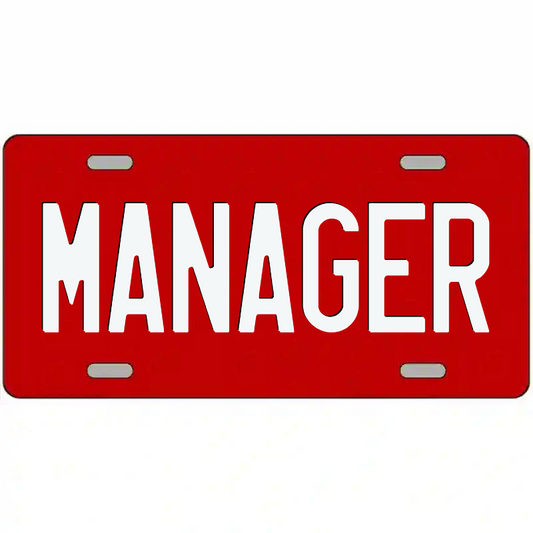Manager White on Red Metal Sign