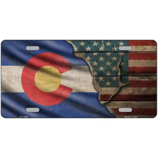Colorado American Flags Vintage Look Metal Sign
