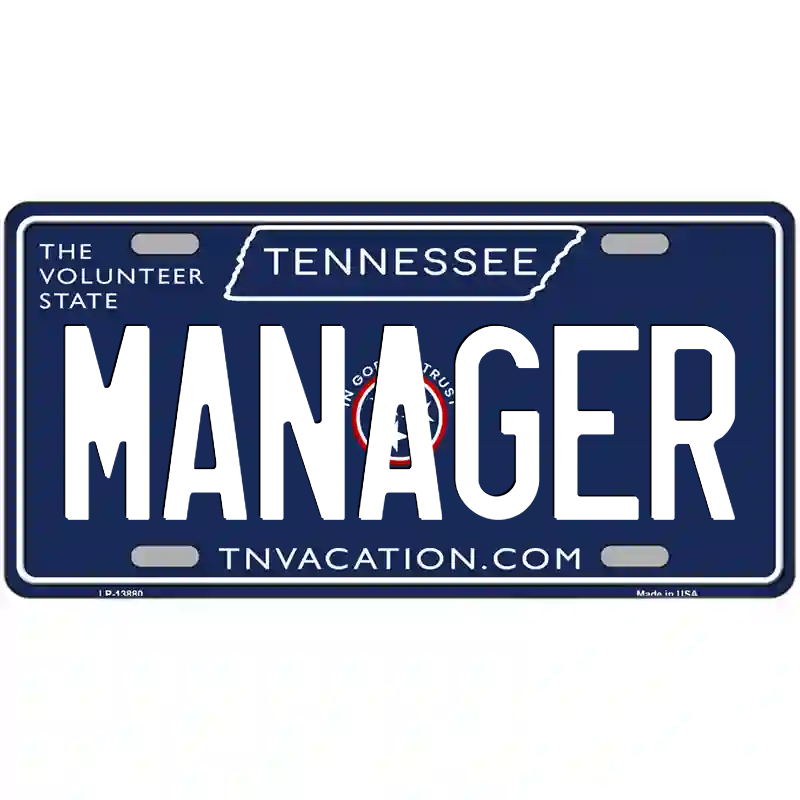Manager Tennessee Blue Metal Sign