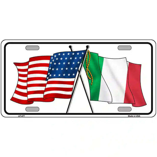 Italy American Flags Crossed Metal Sign