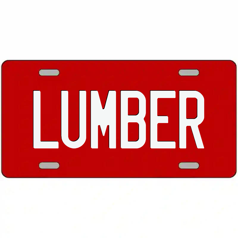 Lumber White on Red Metal Sign