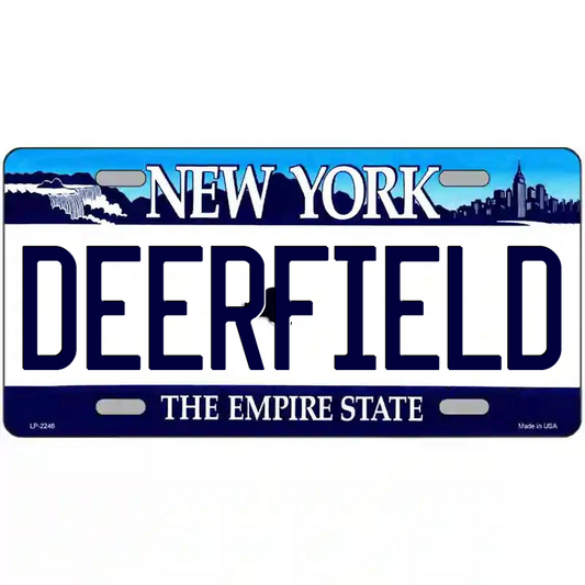 Deerfield New York Blue Metal Sign