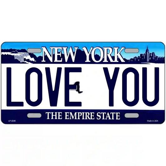 Love You New York Blue Metal Sign