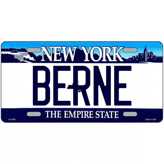 Berne New York Blue Metal Sign