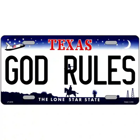 God Rules Texas Metal Sign
