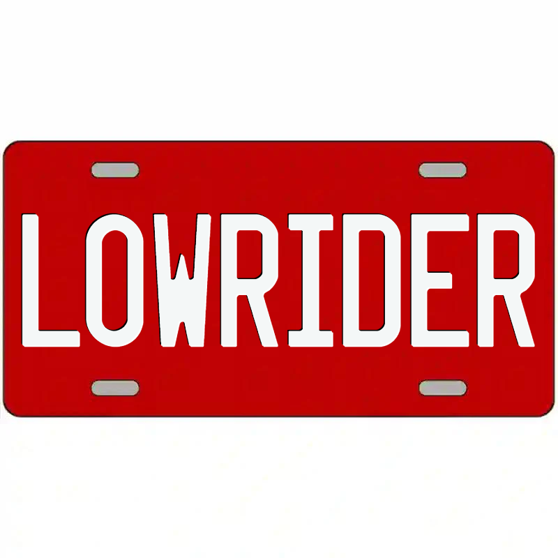 Lowrider White on Red Metal Sign