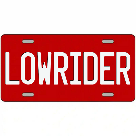 Lowrider White on Red Metal Sign