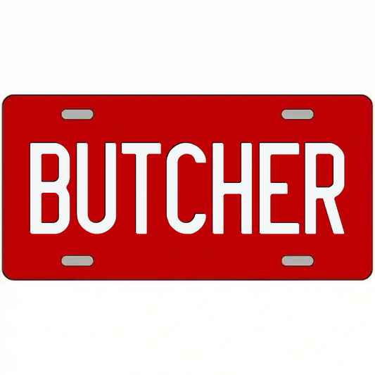 Butcher White on Red Metal Sign