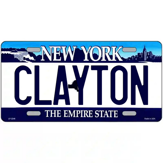 Clayton New York Blue Metal Sign