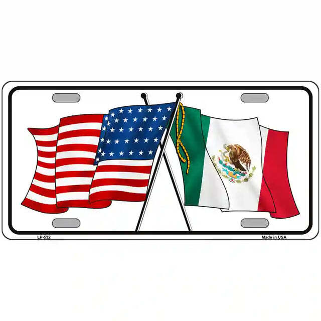 Mexico American Flags Crossed Metal Sign