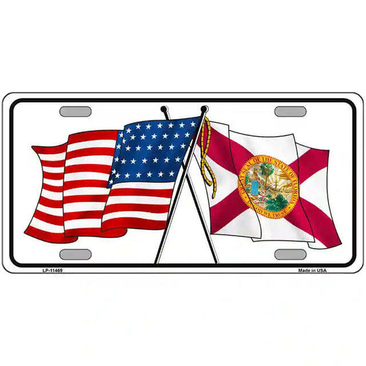 Florida American Flags Crossed Metal Sign