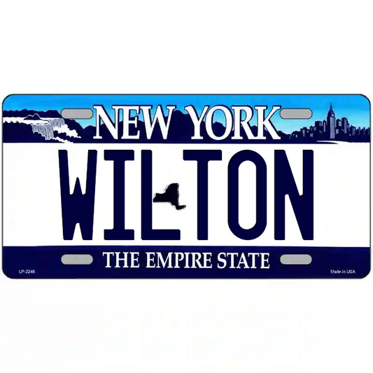 Wilton New York Blue Metal Sign