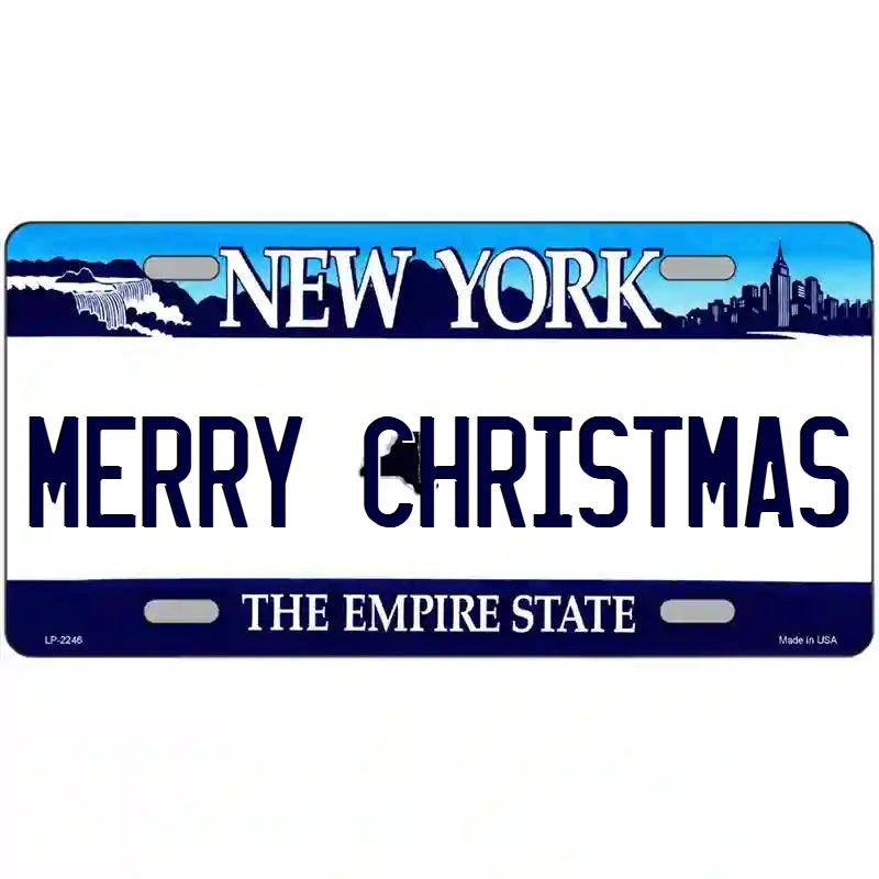 Merry Christmas New York Blue Metal Sign