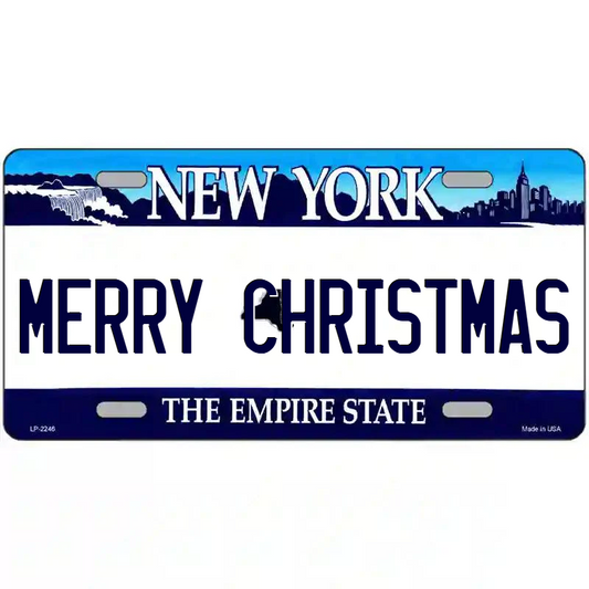 Merry Christmas New York Blue Metal Sign