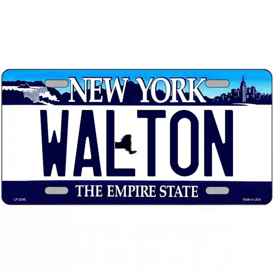 Walton New York Blue Metal Sign