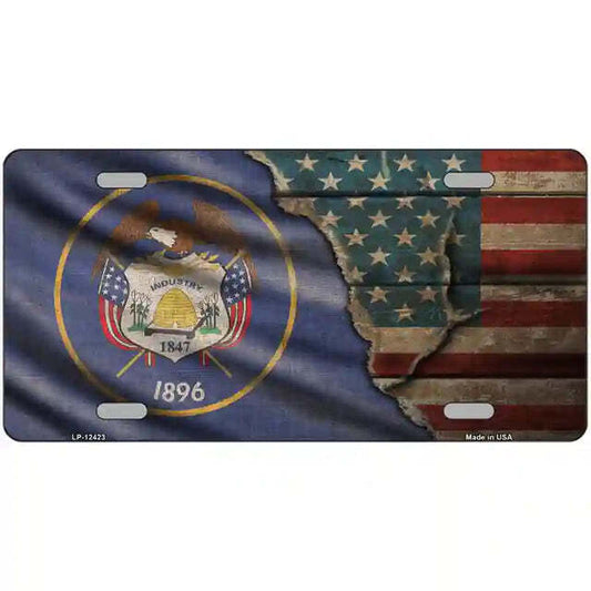 Utah American Flags Vintage Look Metal Sign