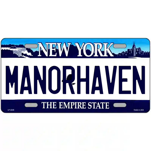 Manorhaven New York Blue Metal Sign