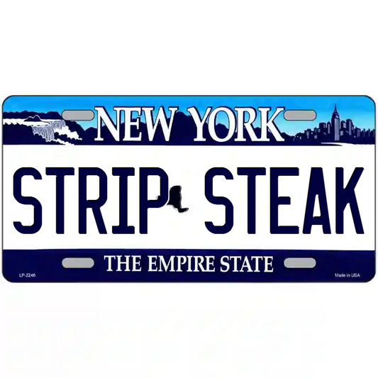 Strip Steak New York Blue Metal Sign