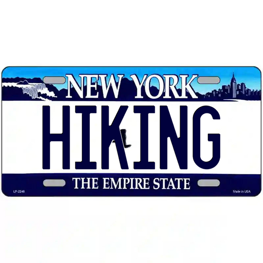 Hiking New York Blue Metal Sign