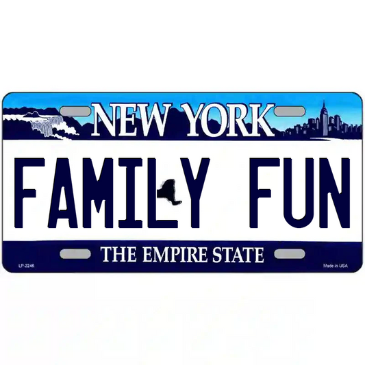 Family Fun New York Blue Metal Sign