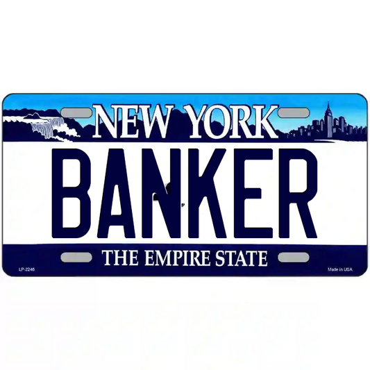 Banker New York Blue Metal Sign